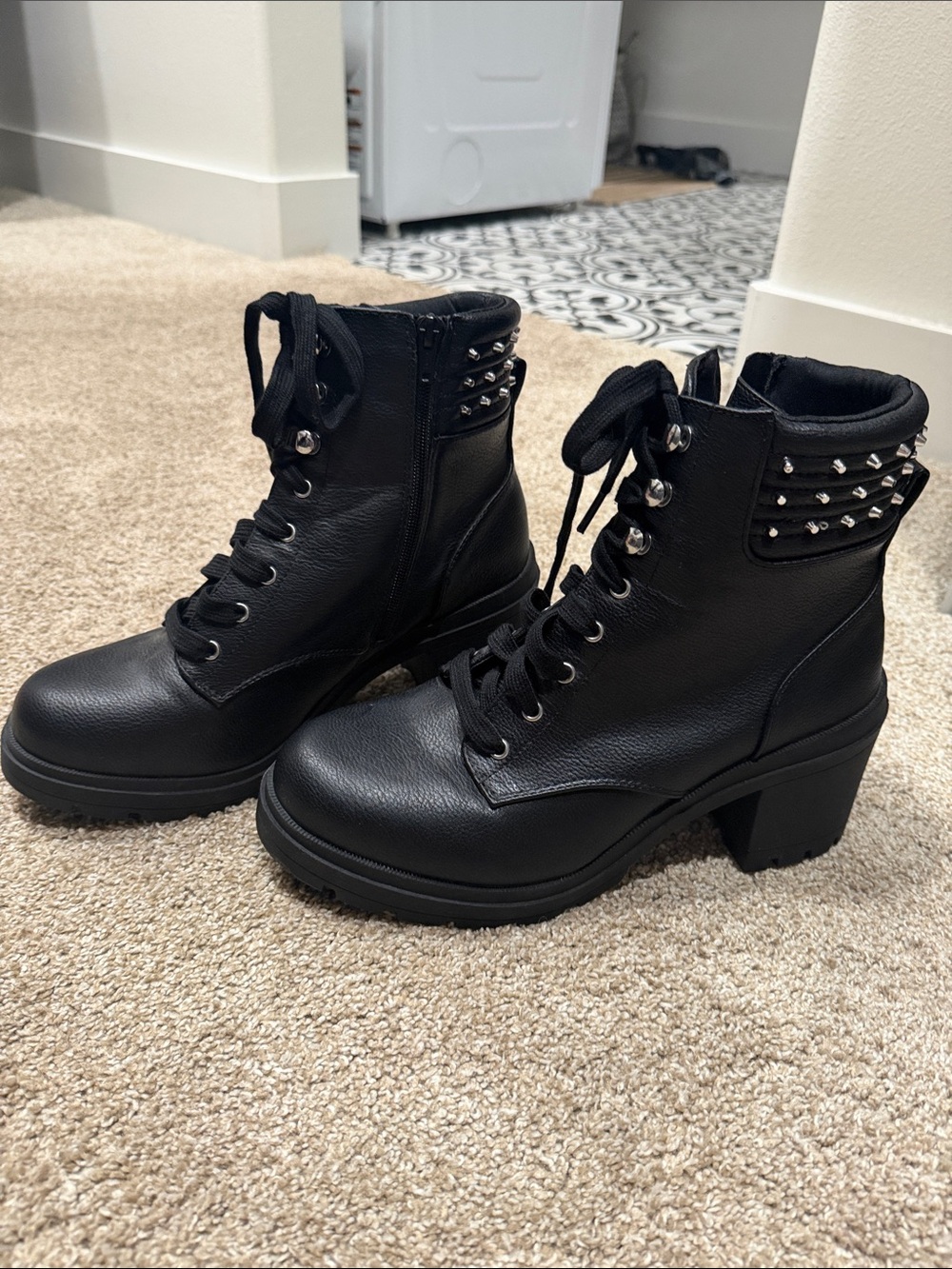 Black Studded Women’s Chunky Combat Boots